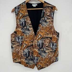 90s Safari Open Vest Women's Size Medium‎ Coastal Cotton Animals Cats Zebra